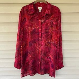 Chico's Vibrant Red Button Down Shirt. Size 3 / X Large